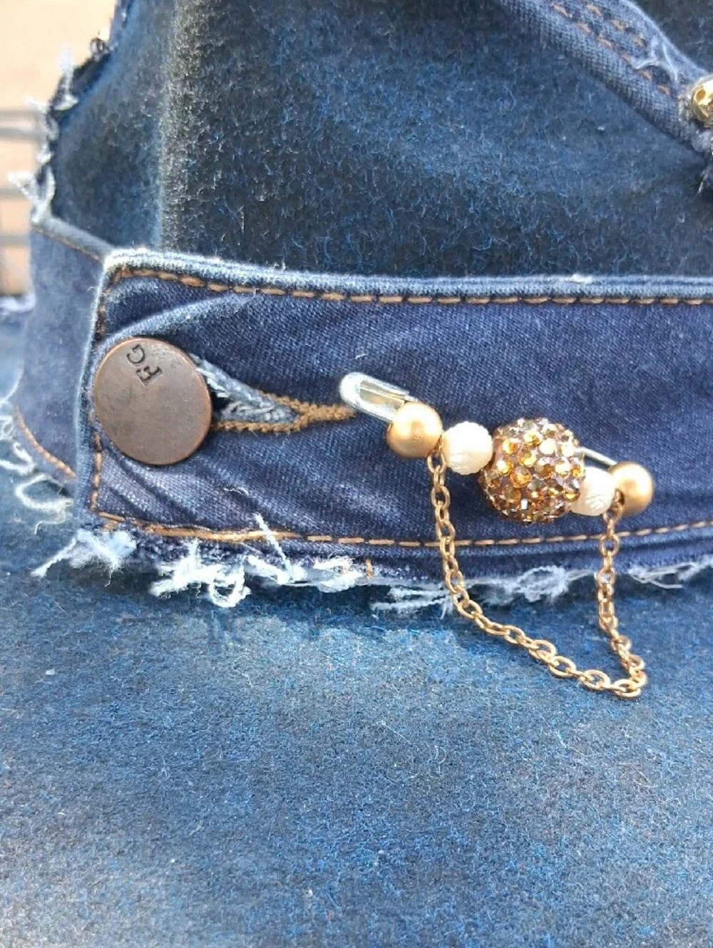 Handcrafted Navy Denim Distressed Fedora Hat